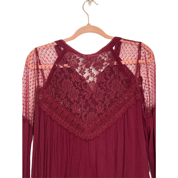 American Eagle Outfitters Burgandy Long Sleeves Tunic Lace Button Up Top Size L - Picture 5 of 10